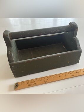 Vintage Handled Wooden Toolbox in Dark Green